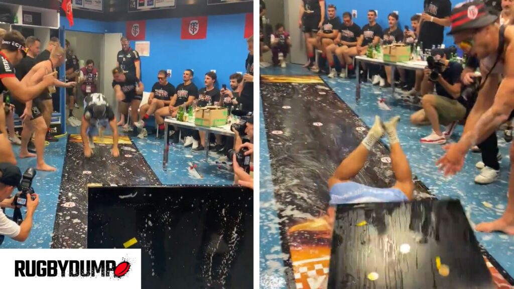 Wild changing room scenes as Toulouse begin their Top 14 victory celebrations
